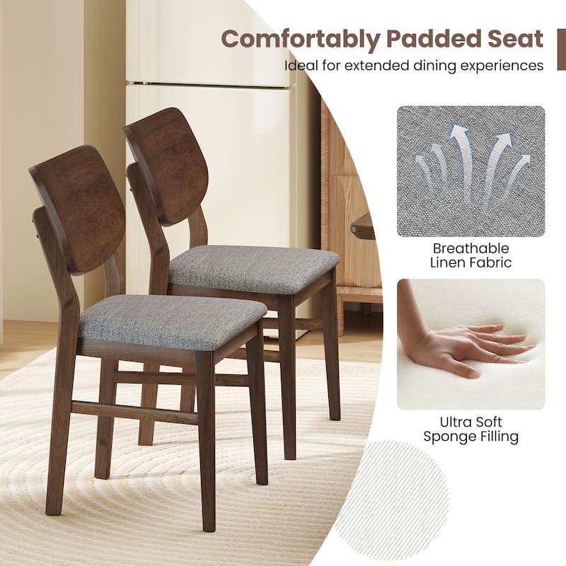 Gymax Dining Chairs Set of 2 w/ Rubber Wood Frame Padded Seat Curved