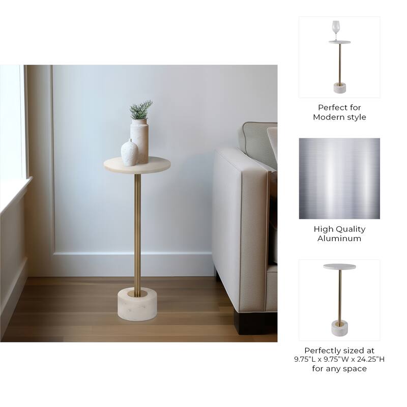 Modern End Table with Marble Top and Aluminum Base - 25" - 24.25"