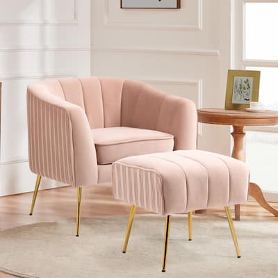 Velvet Armchair with Ottoman Set Accent Living Room Chair