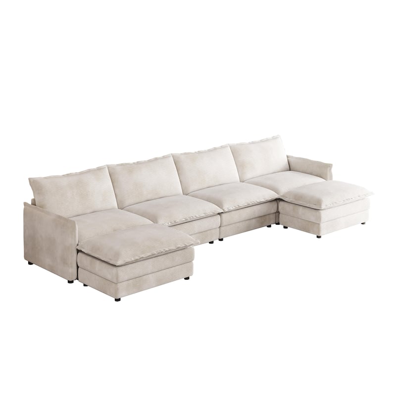Oversized Modular U-shaped Sectional Sofa Deep Seat Couch Set with 4 Seater and 2 Ottomans Corduroy Upholstered Sofa with Chaise