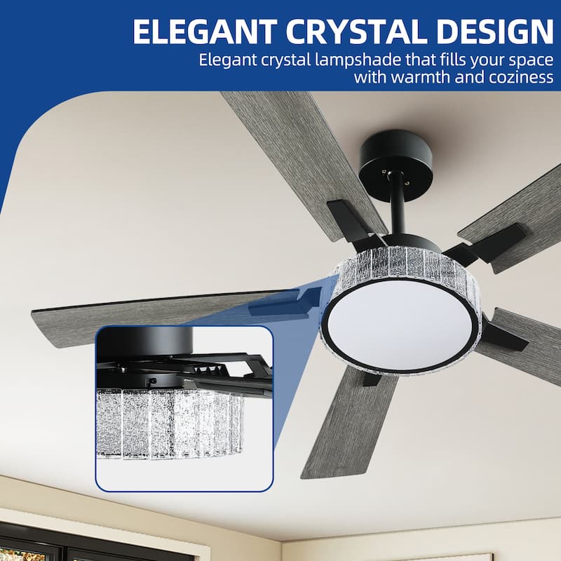 Moasis 52 Inch 5-Blade Crystal Chandelier Ceiling Fans with Lights and Remote Control - 52 Inches