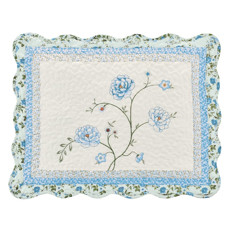 Floral Embroidered Scalloped Edge Quilted Pillow Sham