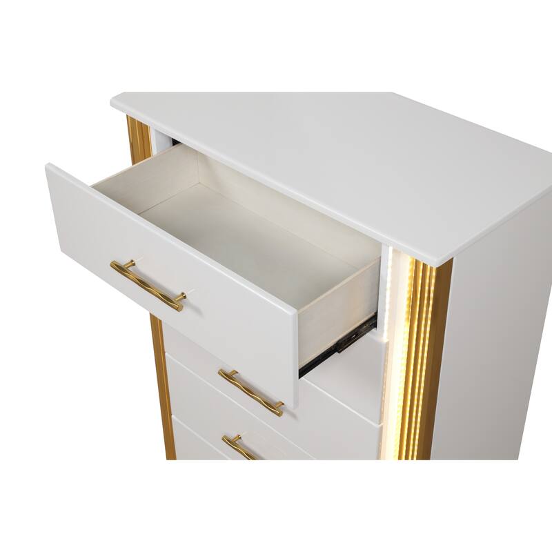 Obsession Contemporary Style 5-Drawer Chest Made with Wood & Gold Finish