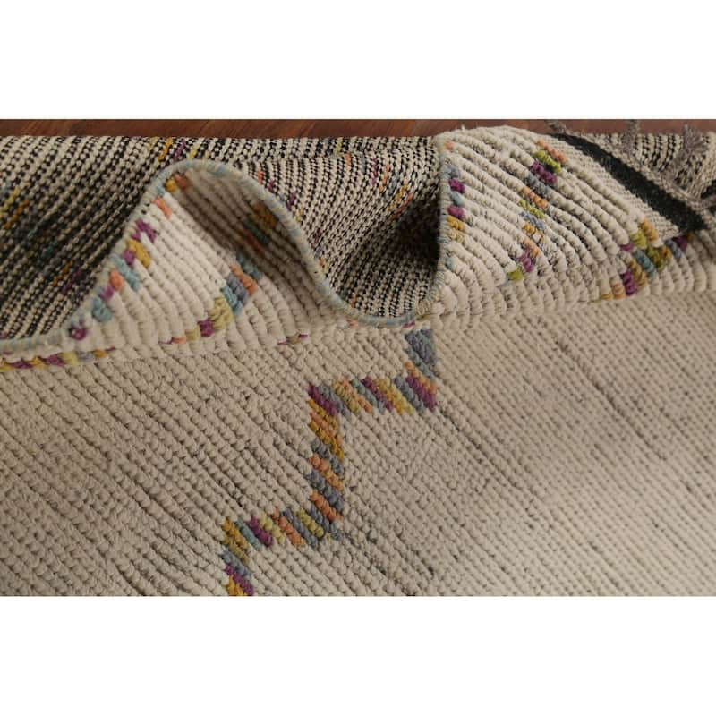 Ivory Moroccan Oriental Area Rug Handmade Wool Carpet - 5'3"x 8'5"