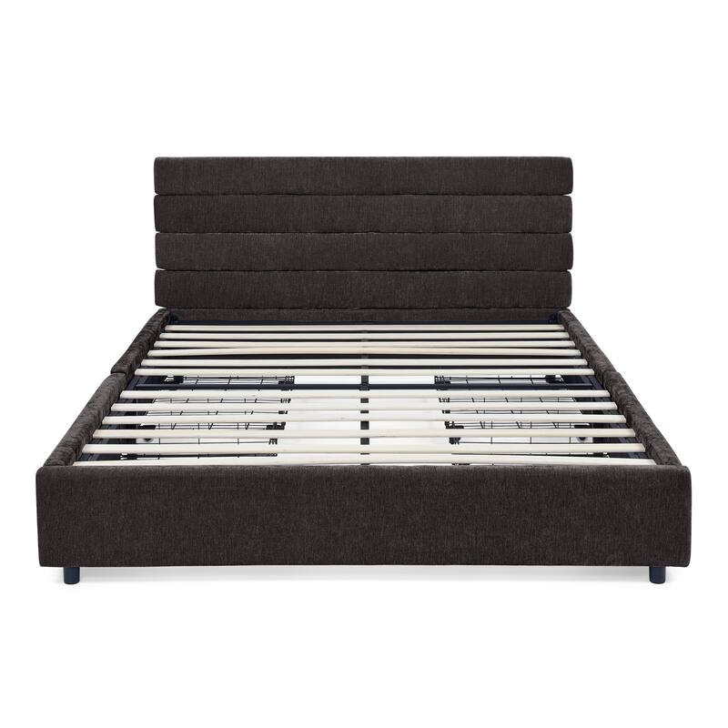 Roomfitters Queen Upholstered Bed Frame with Cushioned Headboard and 4 Storage Drawers, Chenille Fabric Platform Bed