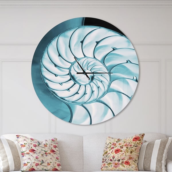 slide 2 of 10, Designart 'Chambered Nautilus Shell' Oversized Coastal Wall CLock