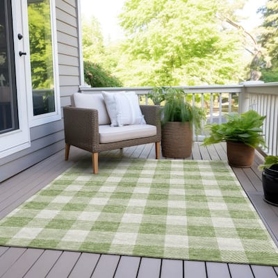 Machine Washable Indoor/ Outdoor Chantille Plaid Rug