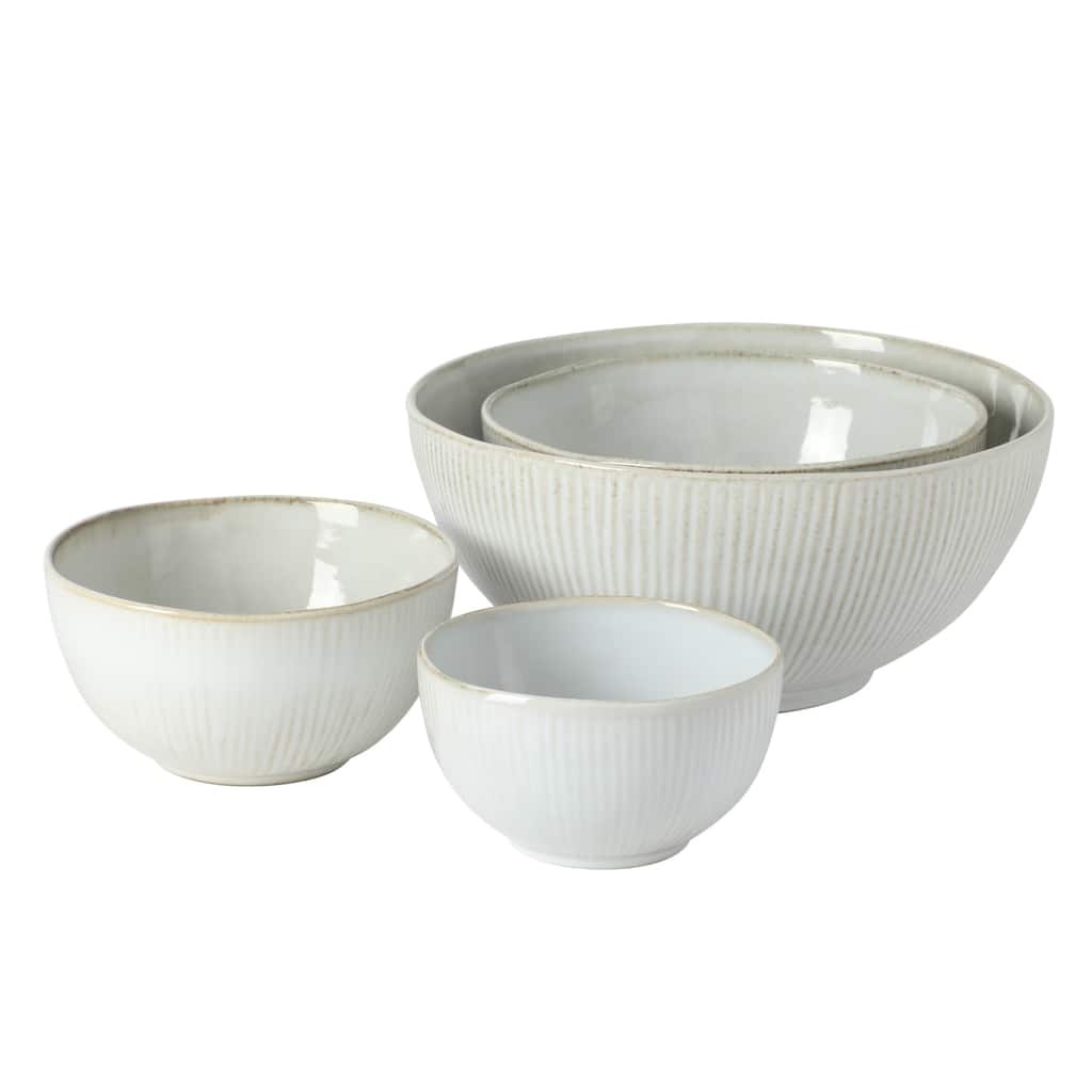Gibson Elite Sandy Pines 4 Piece Nesting Bowl Set, 4", 5.5", 7" & 9" Round Stoneware Reactive Glaze Finish, Prep & Serving Bowls