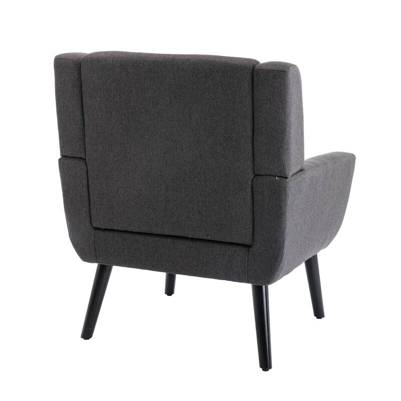 Dark Gray Linen Modern 29.53" Upholstered Buttons Tufted Accent Chair with Black Solid Wood Legs