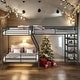 preview thumbnail 1 of 8, Twin Over Full L-Shaped Bunk Bed Twin Size Loft Bed With 4 Shelves for Home Black