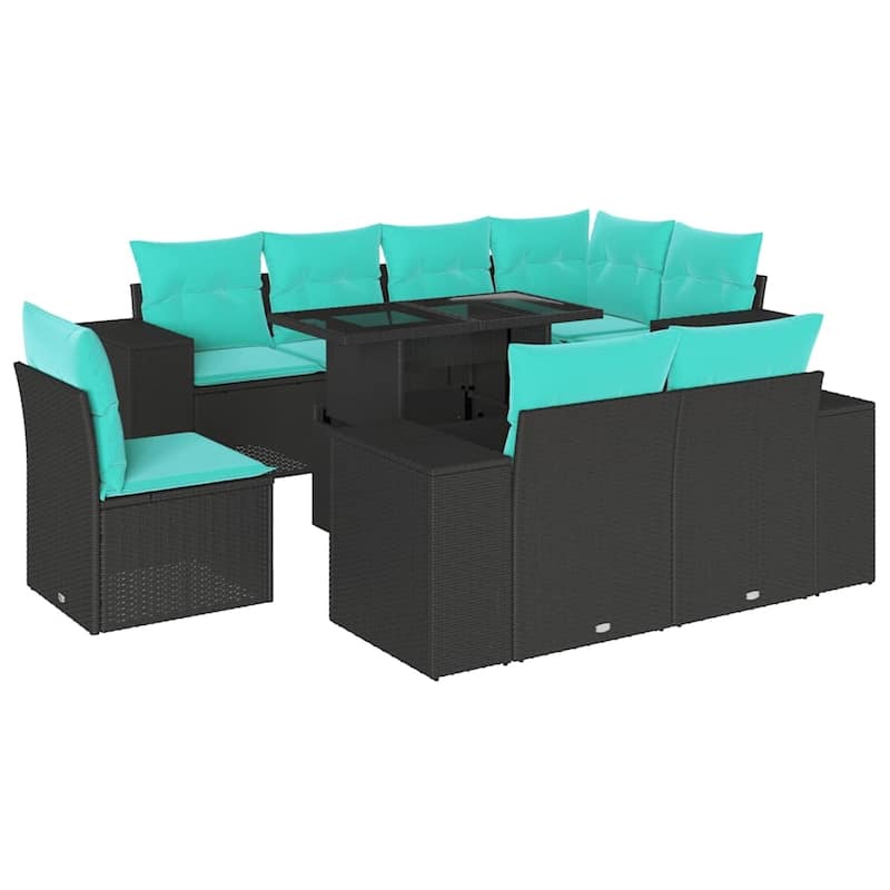vidaXL Patio Sofa Set with Cushions Table and Couches 9 Piece Poly Rattan
