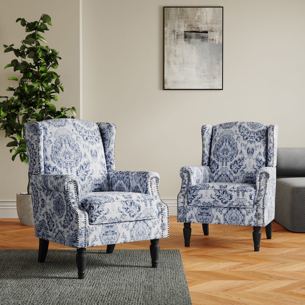 Set of 2 Patterned Upholstered Accent Chair for Living Room