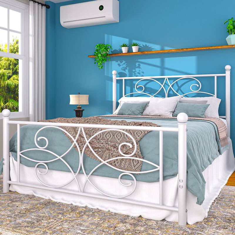 VECELO Metal Bed Frame with High Headboard and Footboard, Platform Beds with Heavy Duty Mattress Foundation