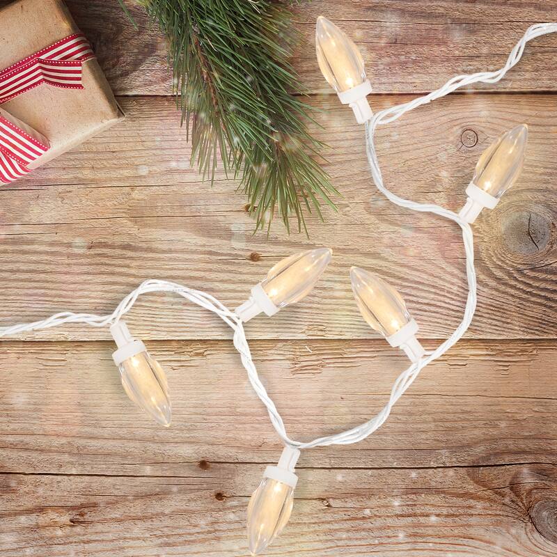 100 Warm White LED C9 Length Christmas Lights - 41 ft White Wire