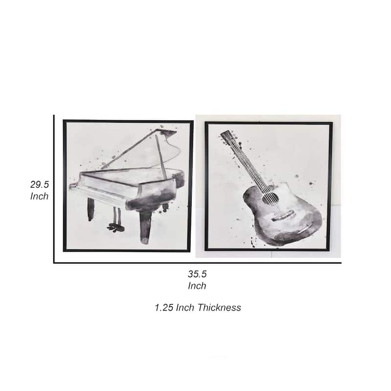 30 x 40 Framed Wall Art Painting, Guitar and Piano, Black, White