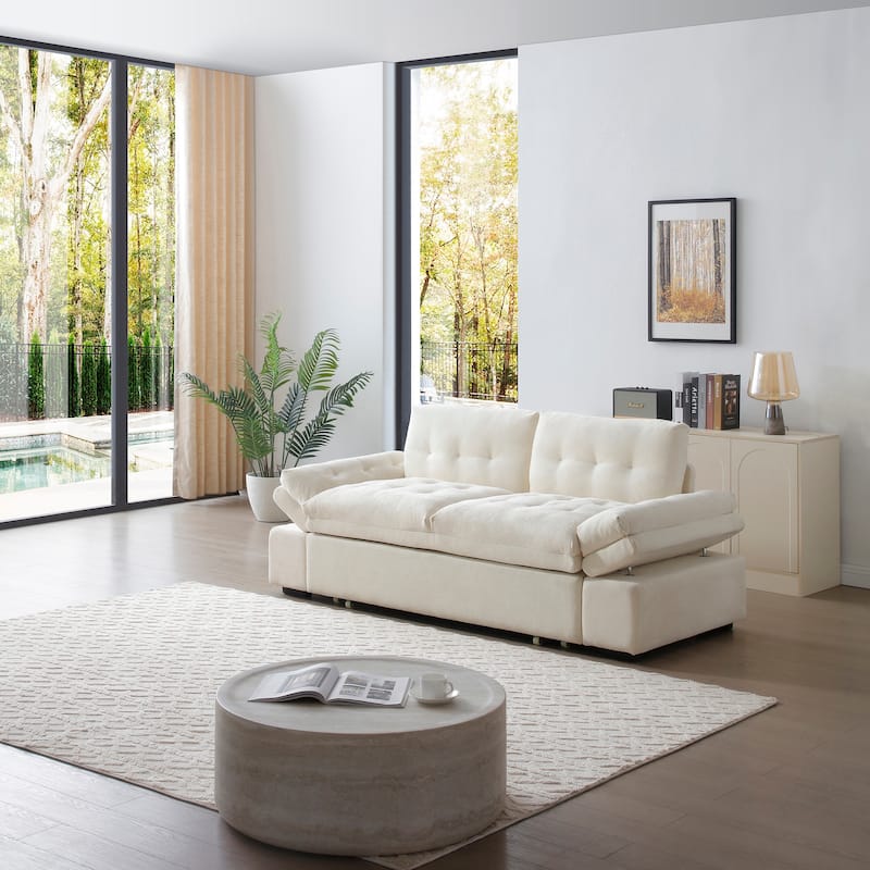 Convertible Sofa Bed, 3-in-1 Sleeper Couch Daybed with Adjustable Armrests, Loveseat Sleeper Sofa with Pull Out Bed - Beige