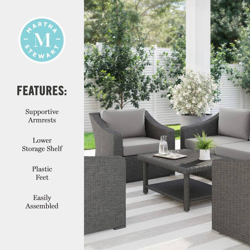Martha Stewart 4pc Outdoor Rattan Wicker Patio Conversation Set with All-Weather Cushions - 33"W x 32"D x 29.5"H