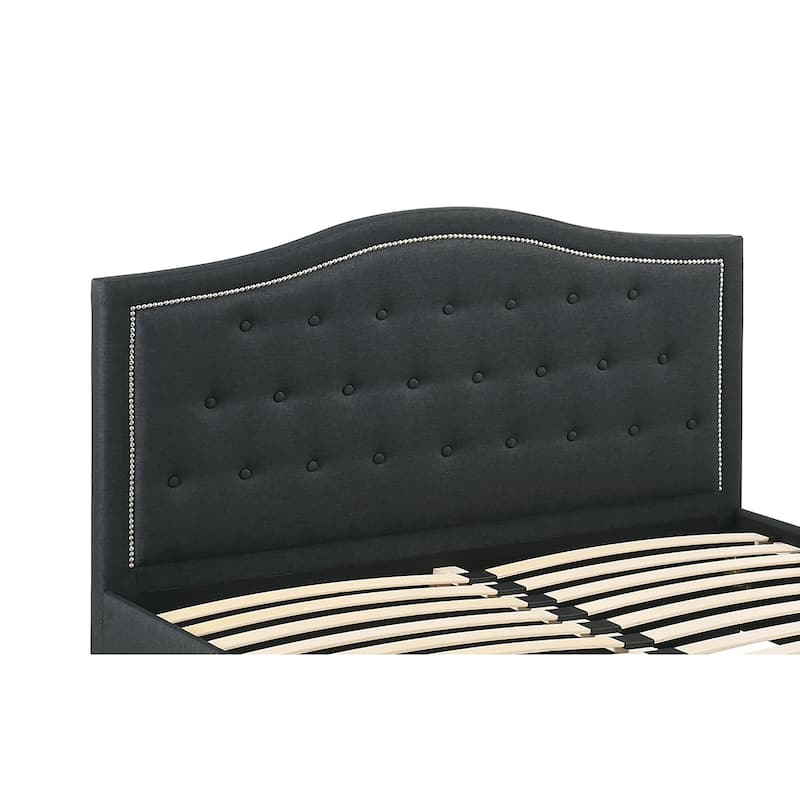 Modern Style 1pc Bed Set Nialhead Trim Button Tufted Headboard Charcola Abd Black Finish Bedroom Furniture