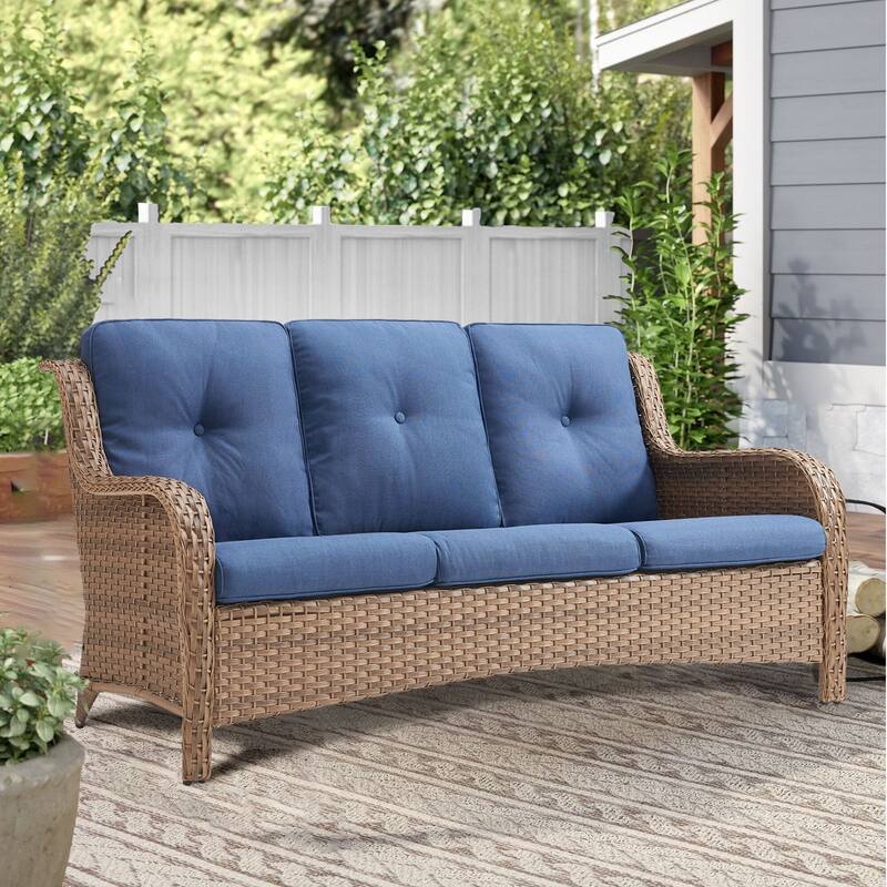 Pocassy 3-Seat Sofa Wicker Sofa Yellow-Blue - Yellow