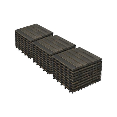 30 PCS Interlocking Deck Tiles Striped Pattern, 12" x 12"Square Acacia Hardwood Outdoor Flooring for Patio,Bancony,Pool Side