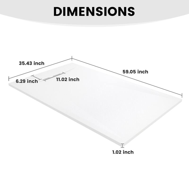 SMC Alcove Shower Pan Base with Reversible Drain, Low Profile, Wheelchair Access, Slip-Resistant, cUPC Certified