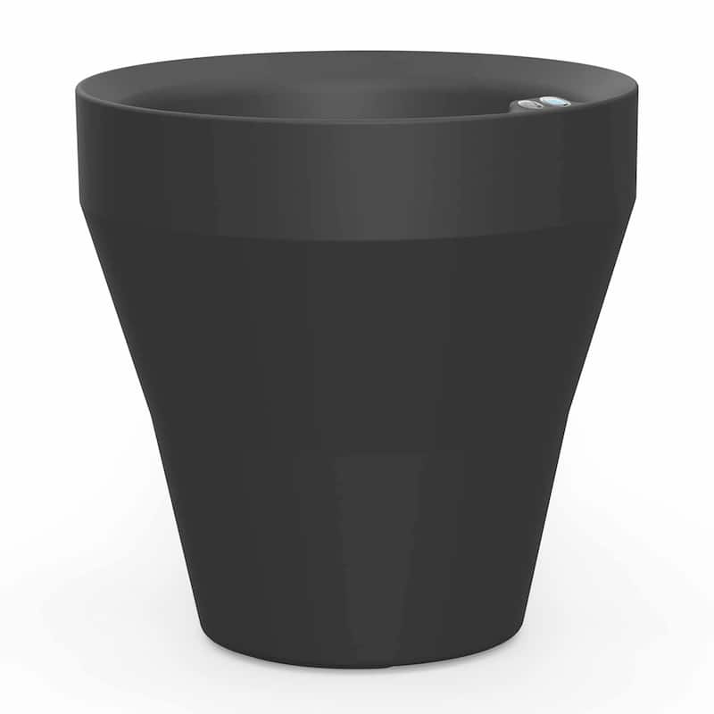 TruDrop Self Watering Rim Modern Round Planter with Water Level Indicator - 22" - Caviar Black