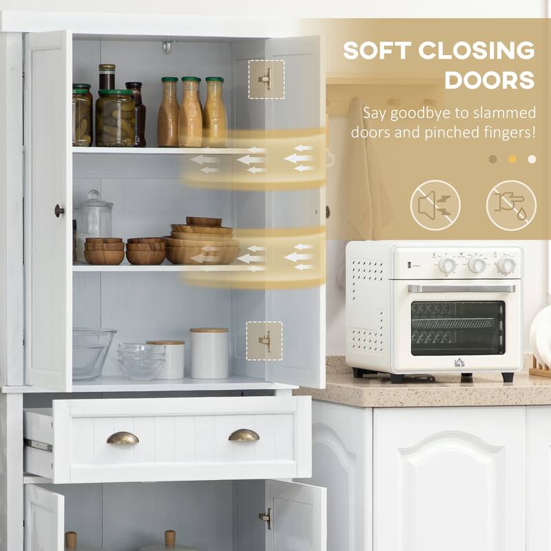 HOMCOM 72" Pinewood Large Kitchen Pantry Storage Cabinet, Freestanding Cabinet with Shelf Adjustability, Soft-Close Mechanism