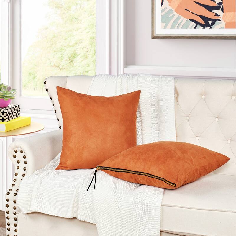 Suede 2 Piece Pillow Shell Set with Big Zipper, NO INSERT