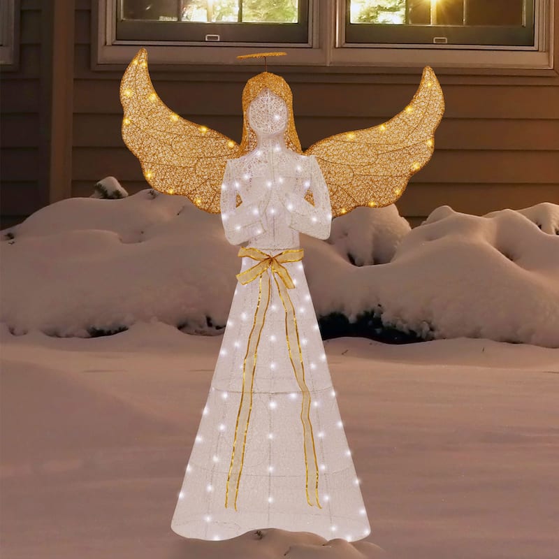Golden Wing Angel Christmas Decoration With Light - White