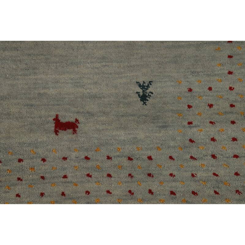 Hand Knotted Oriental 100% Wool Carpet Tribal Animal Pictorial Greys & Charcoal Gabbeh Area Rug - 5' 9'' X 4' 1''