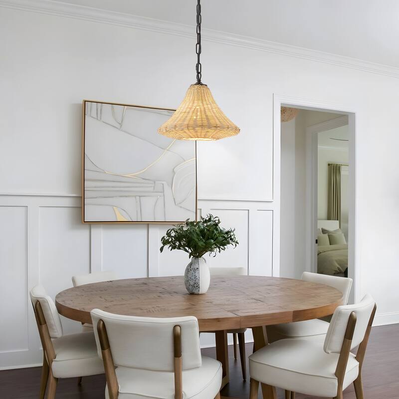 Starsky 1-Light 11.81in Handwoven Rattan Cone Pendant