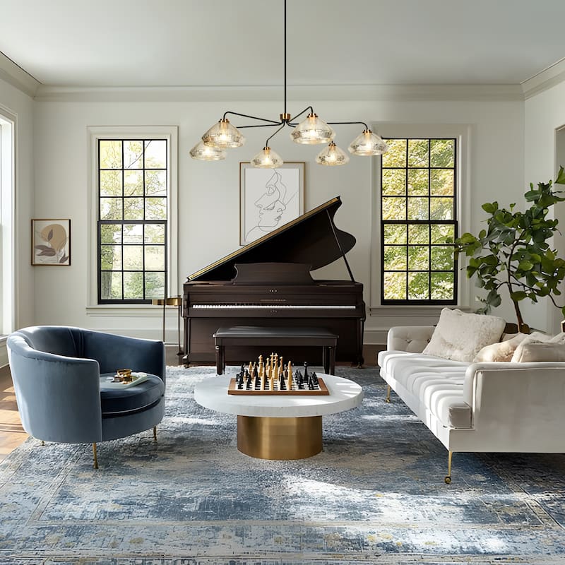 Modern Glam 6-Light Chandelier Bowl-Shape Mercury Glass Chandelier Light Fixture for Dining Room - 51.2" D × 10.2" H