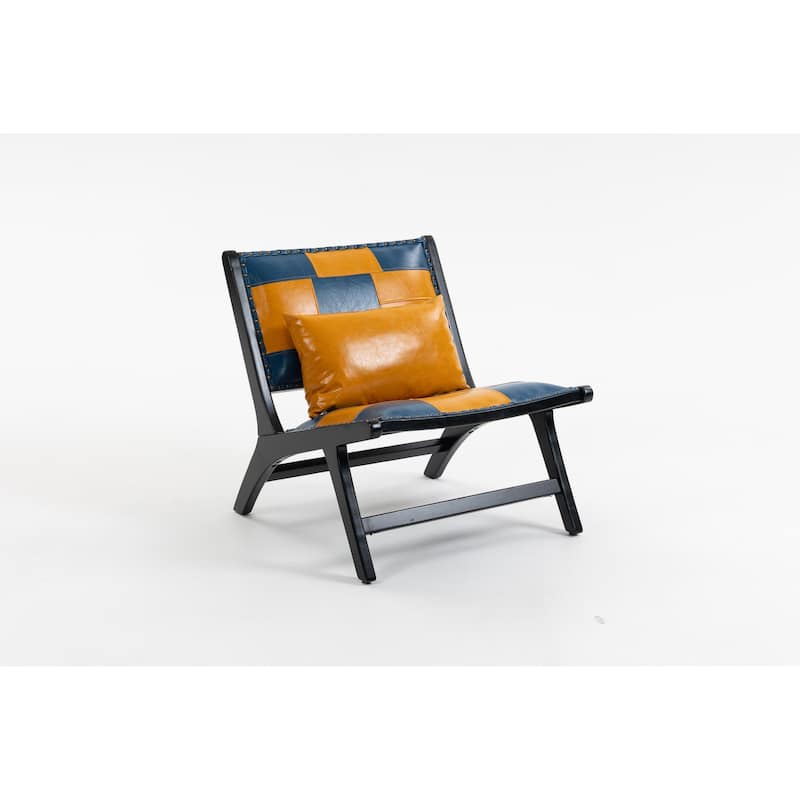 PU Leather Upholstered Mid Century Lounge Side Chair with One Pillow for Living Room