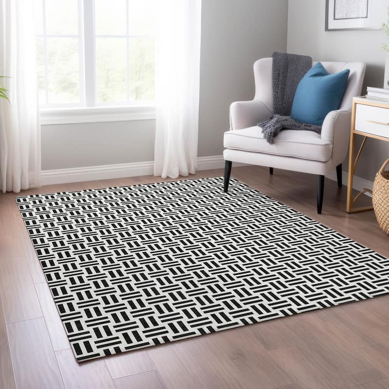 Machine Washable Indoor/ Outdoor Contemporary Basketweave Chantille Rug
