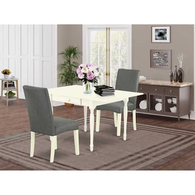 HomeStock 3-Piece Linen White Finish Solid Wood Top With Dropleaf Dining Table Set