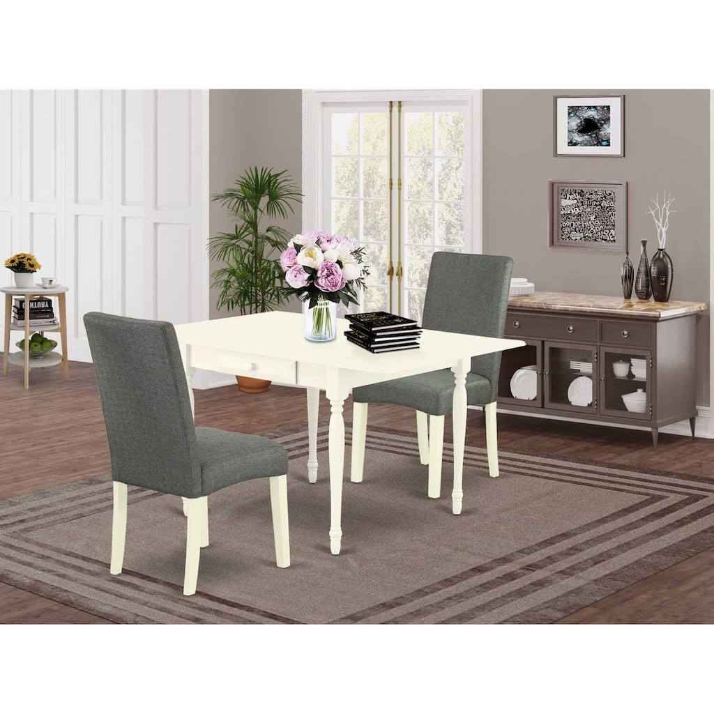 HomeStock 3-Piece Linen White Finish Solid Wood Top With Dropleaf Dining Table Set