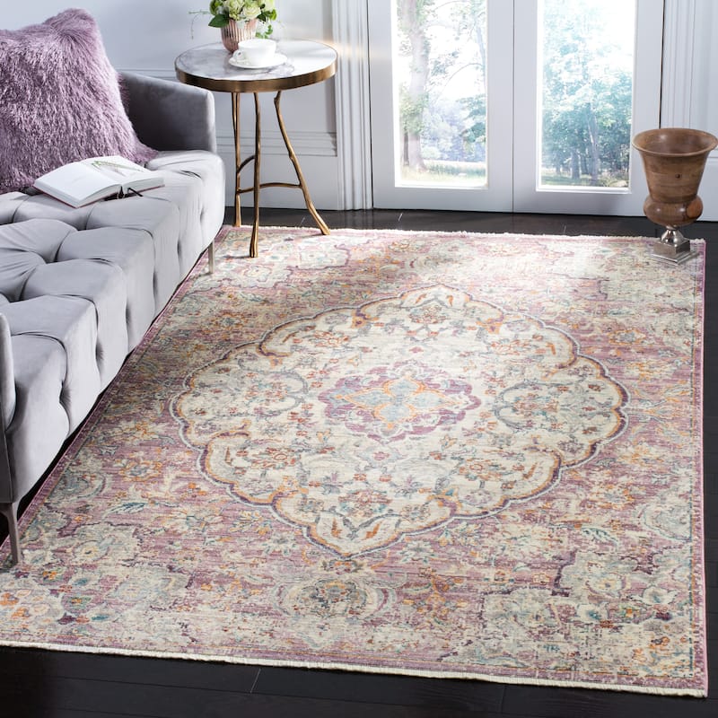 SAFAVIEH Illusion Tricia Vintage Boho Oriental Viscose Medallion Rug - 3' x 5' - Cream/Rose
