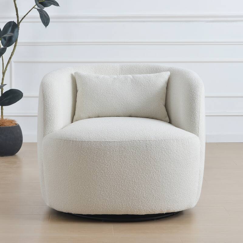 KINWELL 2-Piece Sherpa Living Room Set 1 Accent Chair 1 Boucle Ottoman