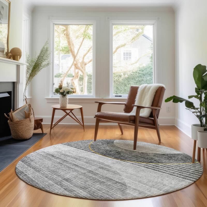 Premium Washable Super Soft Modern Gatsby Mayfield Rug - Charcoal - 8' x 8' - Round