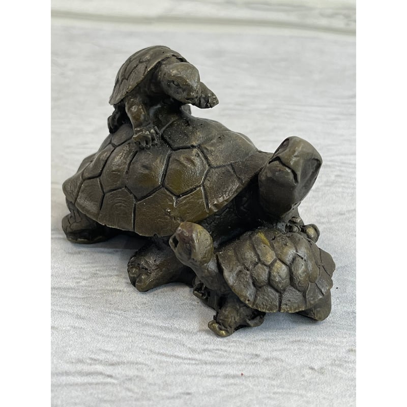 Original Mother Turtle With Baby Hatchling Bronze Sculpture Reptile Sea Statue