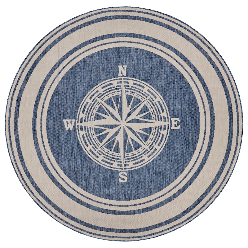 Sevita Tides Nautical Compass Blue/White Indoor/Outdoor Area Rug