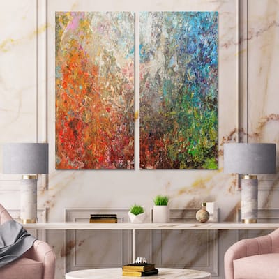 Designart "Board Stained Abstract Art" Abstract Canvas Wall Art Print 2 Piece Set
