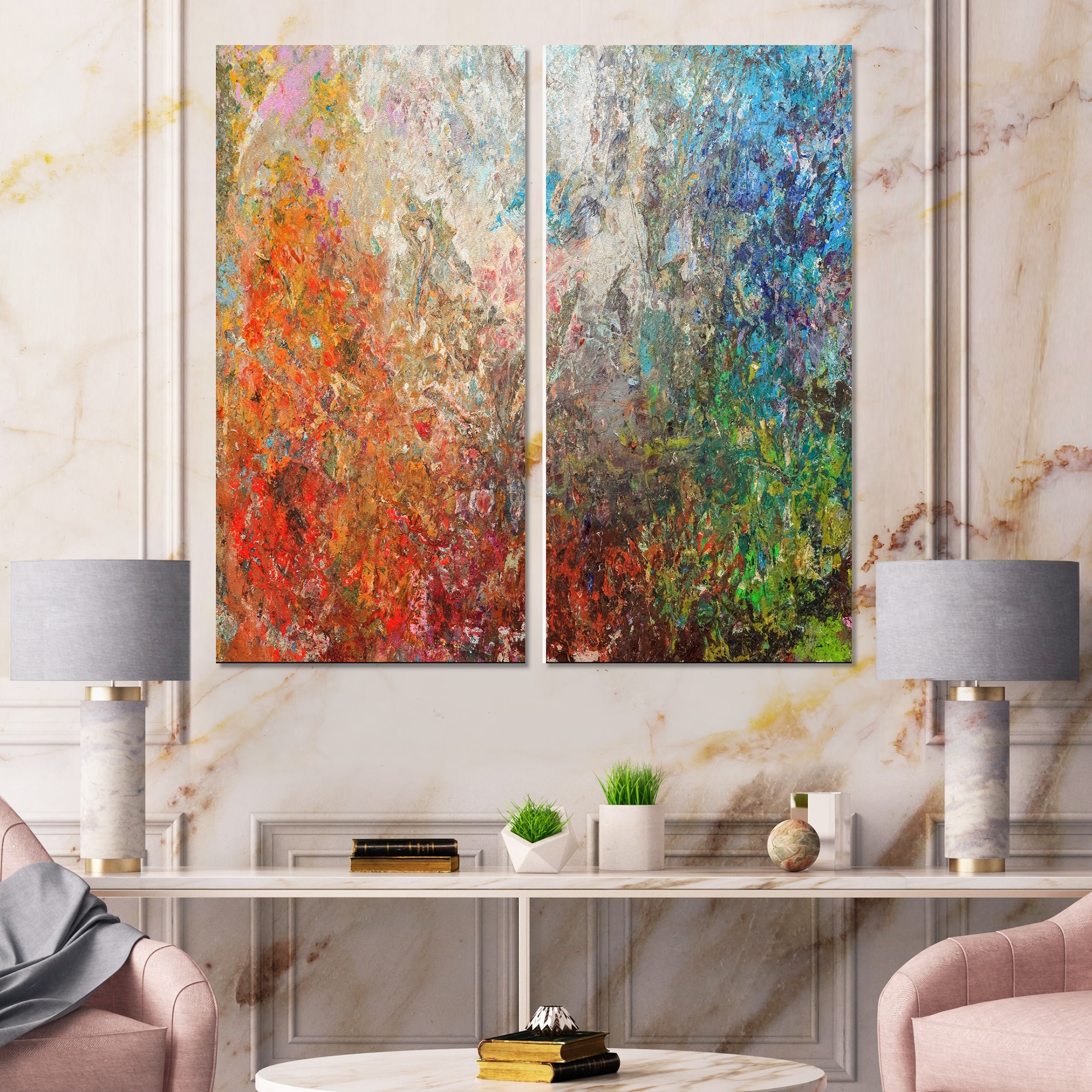 Designart "Board Stained Abstract Art" Abstract Canvas Wall Art Print 2 Piece Set