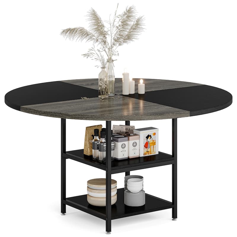 Round Dining Table with Storage Shelves for Kitchen Dining Room