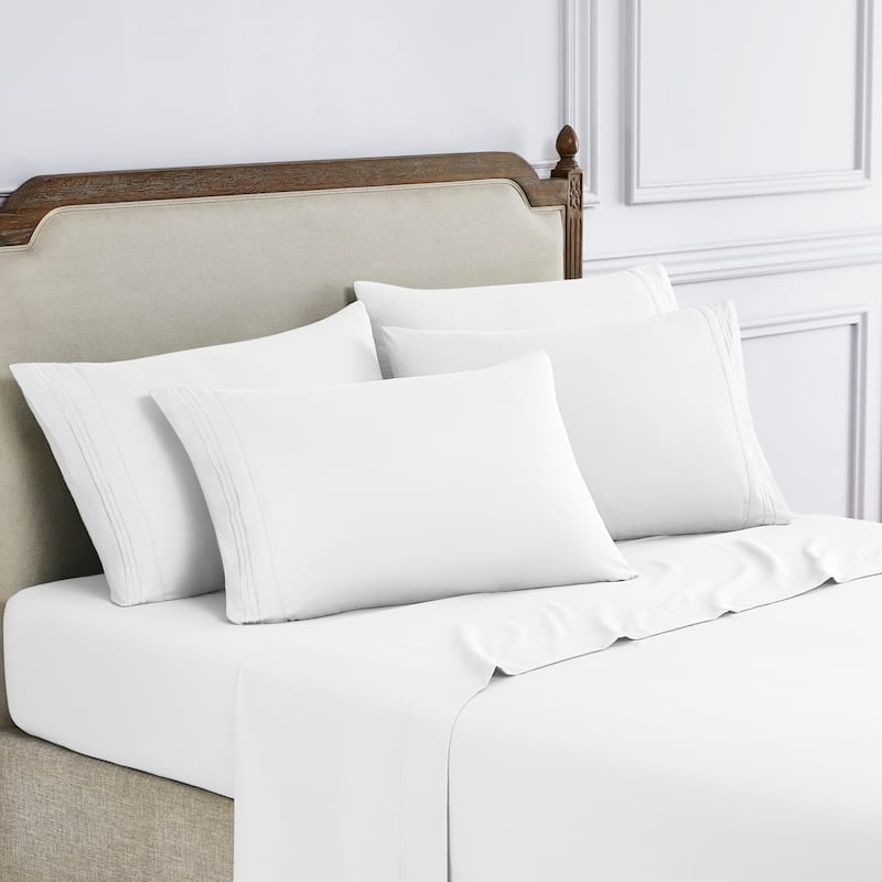 Modern Threads 6-Piece Bed Sheet Set - Ultra Soft Brushed Microfiber, Deep Pocket, Cool & Breathable, Fits 21" Mattress - Queen - White