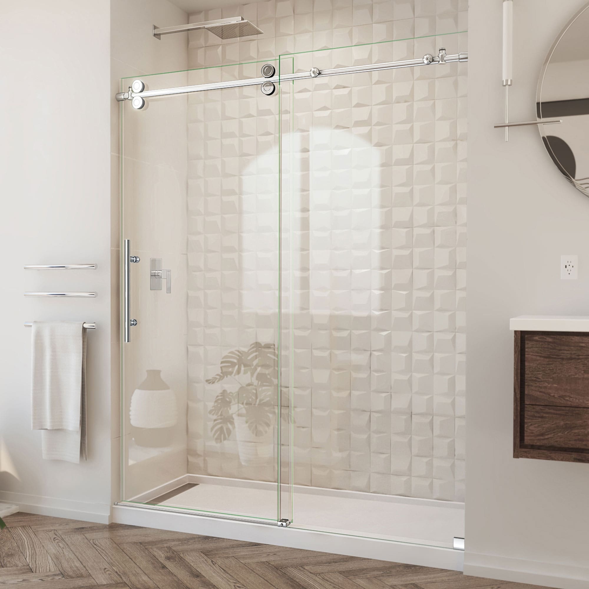 DreamLine Enigma-XO 68-72 in. W x 76 in. H Fully Frameless Sliding Shower Door - 68" - 72" W