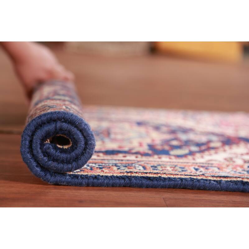 Hand Knotted Oriental 100% Wool Carpet Traditional Medallion Navy Blue & Blues Heriz (serapi) Area Rug - 3' 0'' X 2' 0''