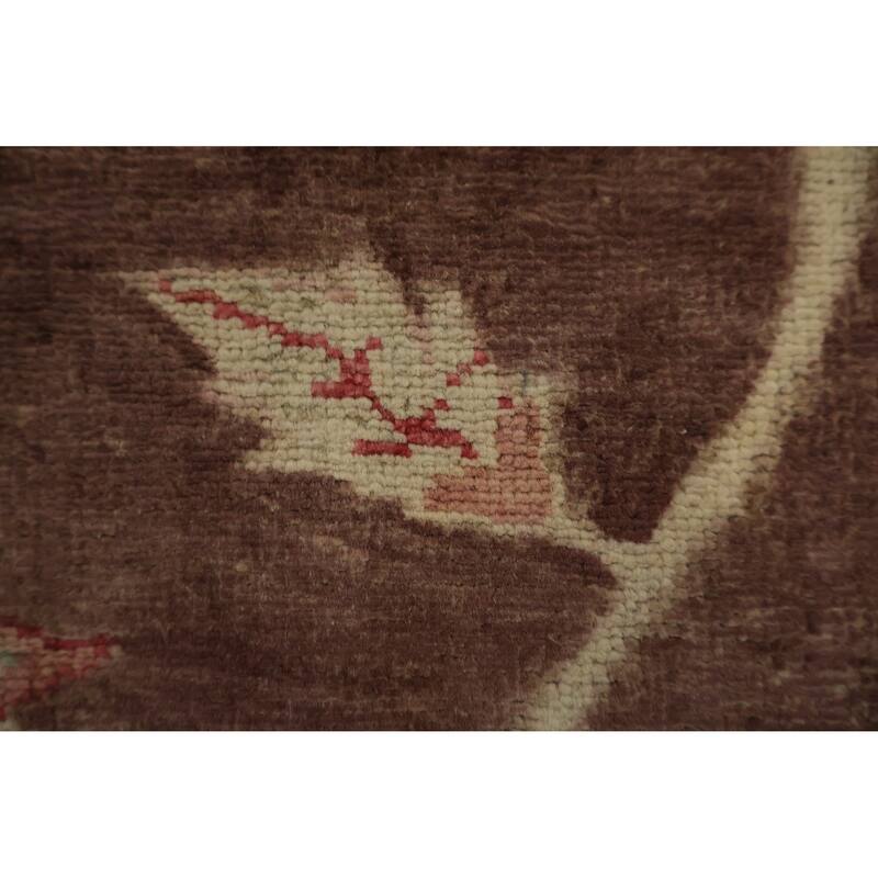 Hand Knotted Oriental 100% Wool Carpet Traditional Floral Brown Peshawar Area Rug - 9' 8'' X 6' 10''