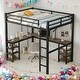 preview thumbnail 1 of 12, Full Size Loft Bed with Desk and Shelves with Ladder and Guardrails for Home Black