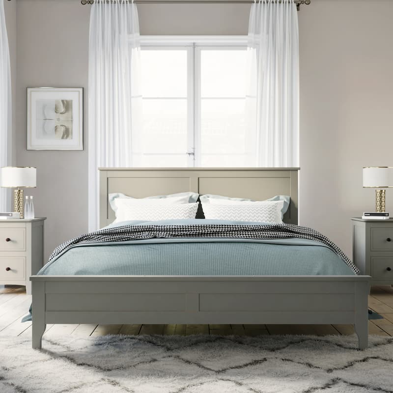 Modern Stylish Simple Wood Platform Bed with Wood Slat Support and Tapered Wood Legs, Low Profile Panel Bed with Headboard